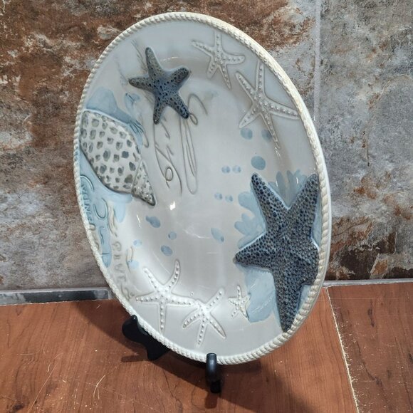Cracker Barrel Starfish Mermaid Coastal Life Embossed 3D Dinner Plate Stoneware - Picture 9 of 11